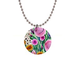 Cheerful And Captivating Watercolor Flowers 1  Button Necklace by GardenOfOphir