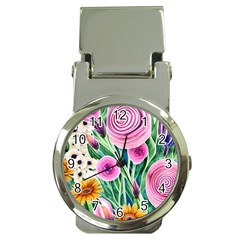 Cheerful And Captivating Watercolor Flowers Money Clip Watches