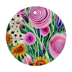 Cheerful And Captivating Watercolor Flowers Round Ornament (two Sides) by GardenOfOphir