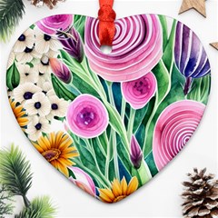 Cheerful And Captivating Watercolor Flowers Heart Ornament (Two Sides)