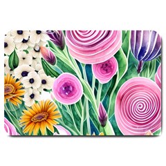 Cheerful And Captivating Watercolor Flowers Large Doormat by GardenOfOphir