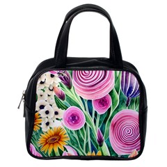 Cheerful And Captivating Watercolor Flowers Classic Handbag (One Side)