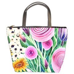 Cheerful And Captivating Watercolor Flowers Bucket Bag by GardenOfOphir