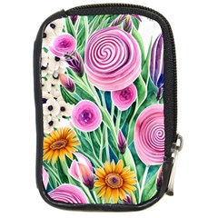 Cheerful And Captivating Watercolor Flowers Compact Camera Leather Case by GardenOfOphir