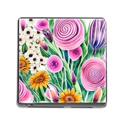 Cheerful And Captivating Watercolor Flowers Memory Card Reader (Square 5 Slot)