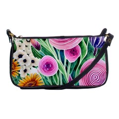 Cheerful And Captivating Watercolor Flowers Shoulder Clutch Bag