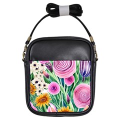 Cheerful And Captivating Watercolor Flowers Girls Sling Bag