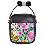 Cheerful And Captivating Watercolor Flowers Girls Sling Bag Front