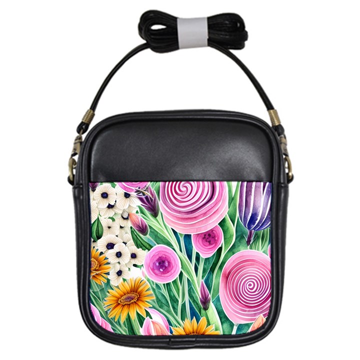 Cheerful And Captivating Watercolor Flowers Girls Sling Bag