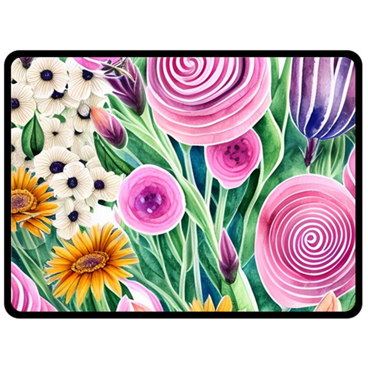 Cheerful And Captivating Watercolor Flowers One Side Fleece Blanket (Large)