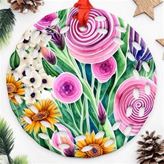 Cheerful And Captivating Watercolor Flowers Ornament (Round Filigree)