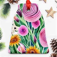 Cheerful And Captivating Watercolor Flowers Bell Ornament (Two Sides)