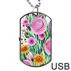 Cheerful And Captivating Watercolor Flowers Dog Tag Usb Flash (two Sides) by GardenOfOphir