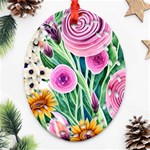 Cheerful And Captivating Watercolor Flowers Oval Filigree Ornament (Two Sides) Back