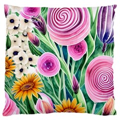 Cheerful And Captivating Watercolor Flowers Large Cushion Case (Two Sides)