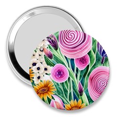 Cheerful And Captivating Watercolor Flowers 3  Handbag Mirrors