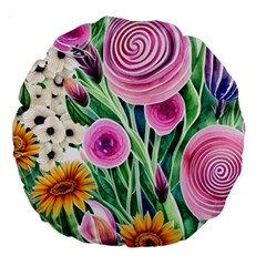 Cheerful And Captivating Watercolor Flowers Large 18  Premium Round Cushions