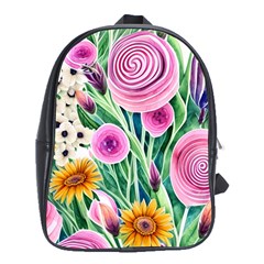 Cheerful And Captivating Watercolor Flowers School Bag (xl) by GardenOfOphir