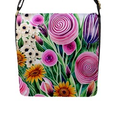 Cheerful And Captivating Watercolor Flowers Flap Closure Messenger Bag (l) by GardenOfOphir