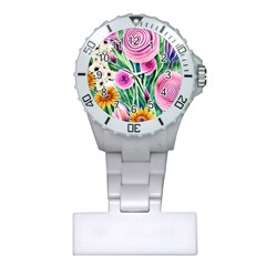 Cheerful And Captivating Watercolor Flowers Plastic Nurses Watch by GardenOfOphir