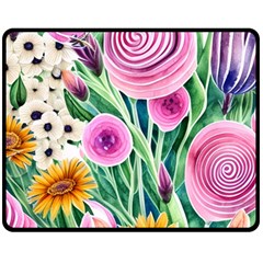 Cheerful And Captivating Watercolor Flowers Fleece Blanket (Medium)