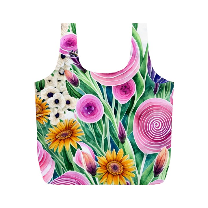 Cheerful And Captivating Watercolor Flowers Full Print Recycle Bag (M)