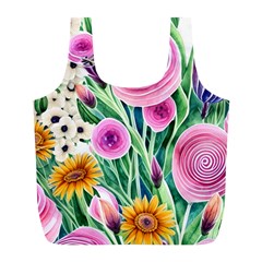 Cheerful And Captivating Watercolor Flowers Full Print Recycle Bag (L)