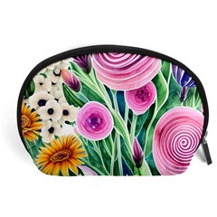 Cheerful And Captivating Watercolor Flowers Accessory Pouch (Large)