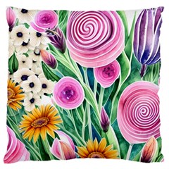 Cheerful And Captivating Watercolor Flowers Standard Premium Plush Fleece Cushion Case (two Sides) by GardenOfOphir