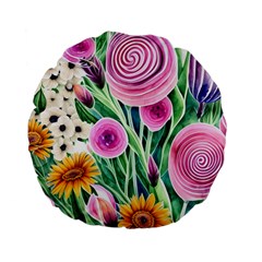 Cheerful And Captivating Watercolor Flowers Standard 15  Premium Flano Round Cushions