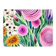 Cheerful And Captivating Watercolor Flowers Premium Plush Fleece Blanket (Mini)