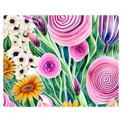 Cheerful And Captivating Watercolor Flowers Premium Plush Fleece Blanket (Medium)