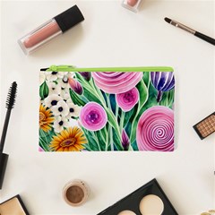 Cheerful And Captivating Watercolor Flowers Cosmetic Bag (xs) by GardenOfOphir