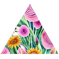 Cheerful And Captivating Watercolor Flowers Wooden Puzzle Triangle by GardenOfOphir