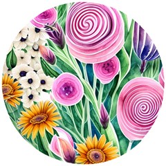 Cheerful And Captivating Watercolor Flowers Wooden Puzzle Round by GardenOfOphir