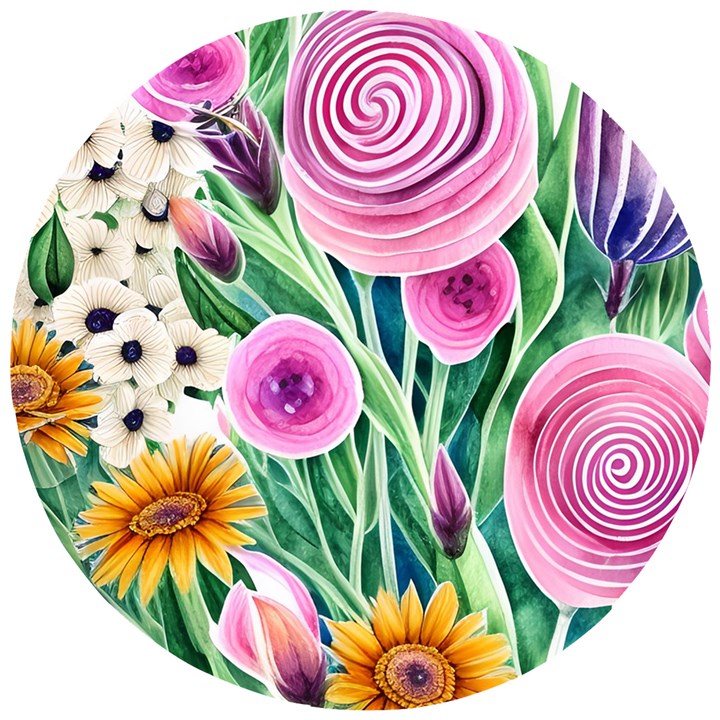 Cheerful And Captivating Watercolor Flowers Wooden Puzzle Round