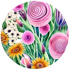 Cheerful And Captivating Watercolor Flowers Wooden Bottle Opener (Round)