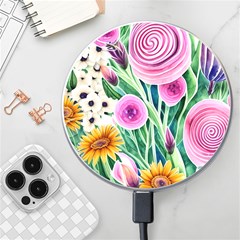 Cheerful And Captivating Watercolor Flowers Wireless Fast Charger(white) by GardenOfOphir