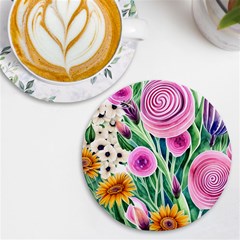 Cheerful And Captivating Watercolor Flowers UV Print Round Tile Coaster