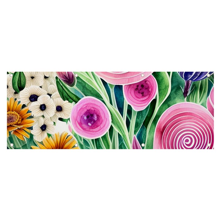 Cheerful And Captivating Watercolor Flowers Banner and Sign 8  x 3 