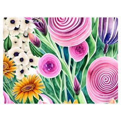 Cheerful And Captivating Watercolor Flowers One Side Premium Plush Fleece Blanket (extra Small) by GardenOfOphir