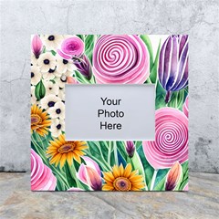 Cheerful And Captivating Watercolor Flowers White Box Photo Frame 4  x 6 