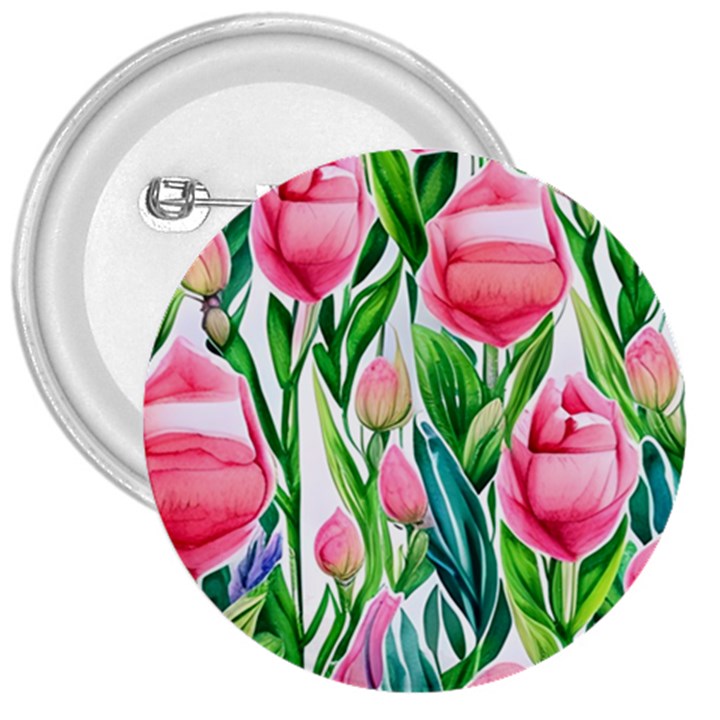 Cheerful And Captivating Watercolor Flowers 3  Buttons