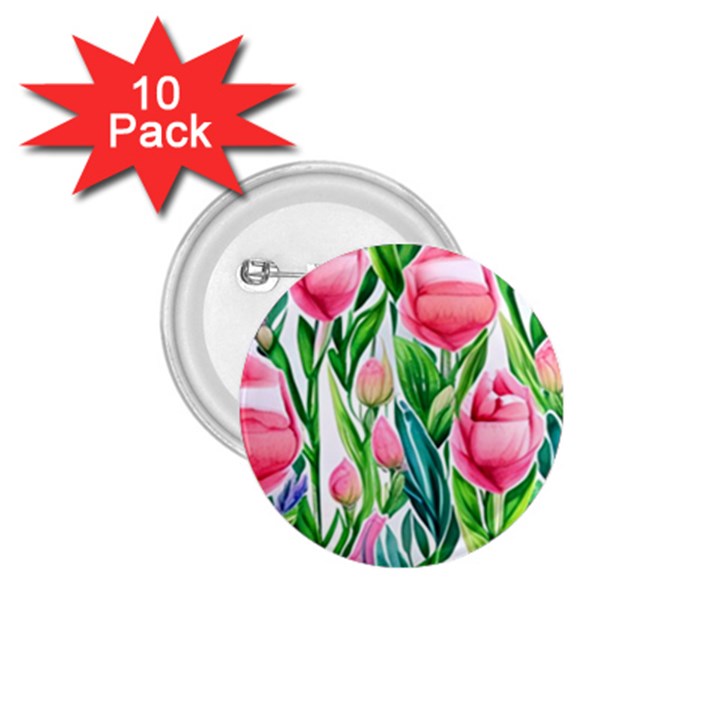 Cheerful And Captivating Watercolor Flowers 1.75  Buttons (10 pack)