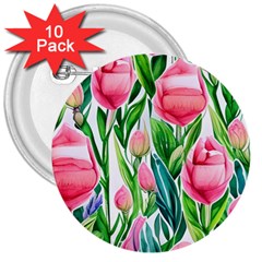 Cheerful And Captivating Watercolor Flowers 3  Buttons (10 Pack)  by GardenOfOphir