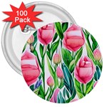 Cheerful And Captivating Watercolor Flowers 3  Buttons (100 pack)  Front