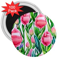 Cheerful And Captivating Watercolor Flowers 3  Magnets (100 Pack) by GardenOfOphir