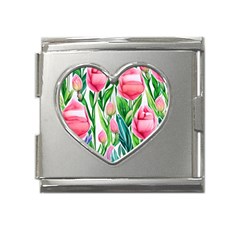 Cheerful And Captivating Watercolor Flowers Mega Link Heart Italian Charm (18mm)