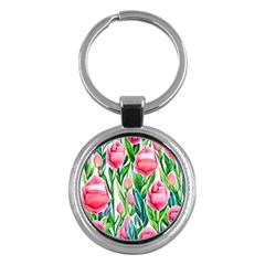 Cheerful And Captivating Watercolor Flowers Key Chain (round) by GardenOfOphir