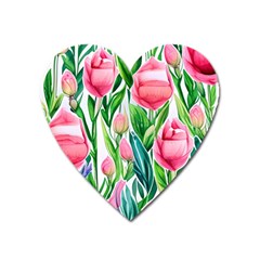 Cheerful And Captivating Watercolor Flowers Heart Magnet by GardenOfOphir